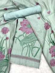 Bohemian Bliss Sea Green Muga Cotton Unstitched Suit Set